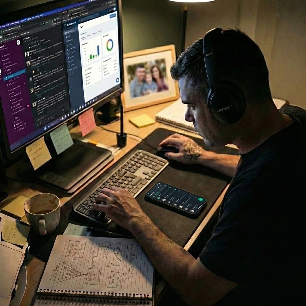 Stressed at laptop late at night